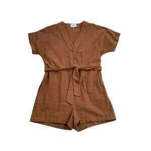 FRNCH Paris Romper Womens Classic Beachy Ribbed Mustard‎ Tie Waste